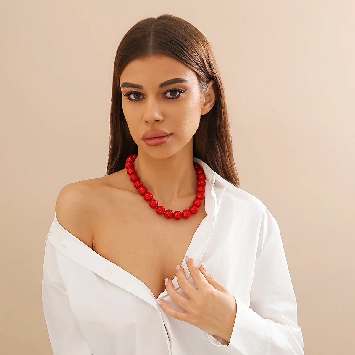 Gothic Simple Acrylic Red\Black Big Ball Bead Chain Necklace Women'S Y2K Korean Clavicle Necklace Trendy Party Jewelry