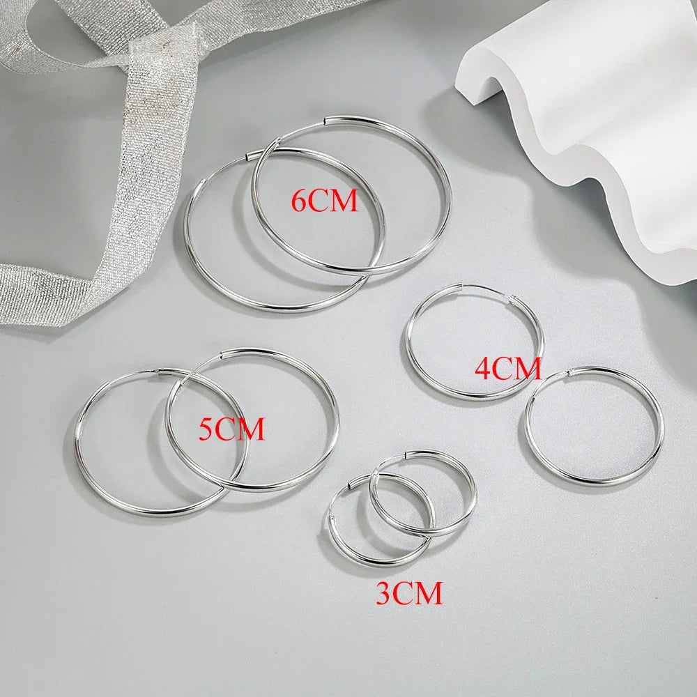 Genuine Sterling Silver Round Hoop Earrings for Women