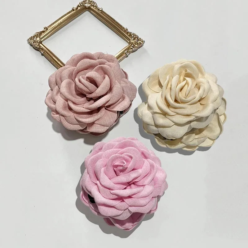 French Fabric Rose Flower Hair Claw Clips for Women Girls Hair Clip Barrette Hairpins Hair Clamps Headwear Hair Accessories Gift
