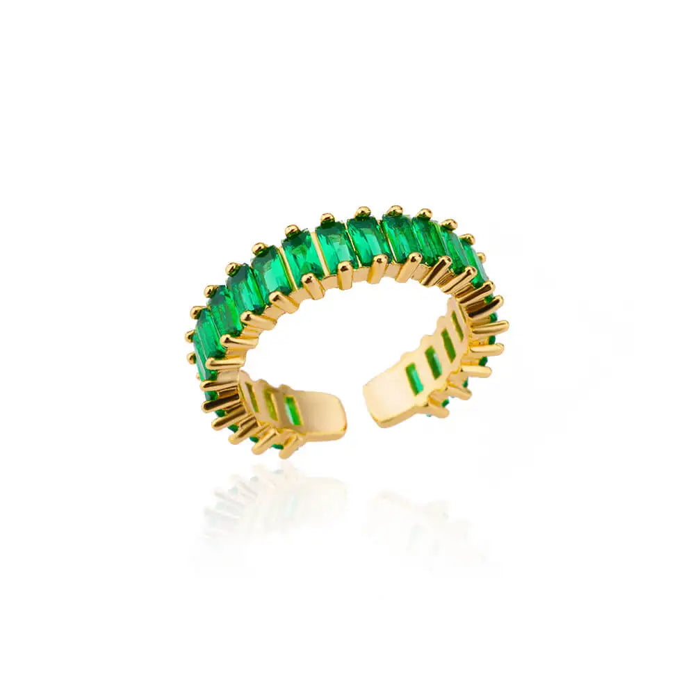 Mini Zircon Green Rings for Women Stainless Steel Gold Color Adjustable Finger Ring Engagement Wedding Christmas Jewelry Gift