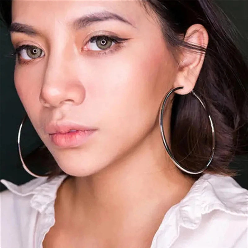 30-80Mm Big Simple Classic Hoop Earrings for Women Girls Circle Stainless Steel Earrings Gold Silver Color round Earings Gift