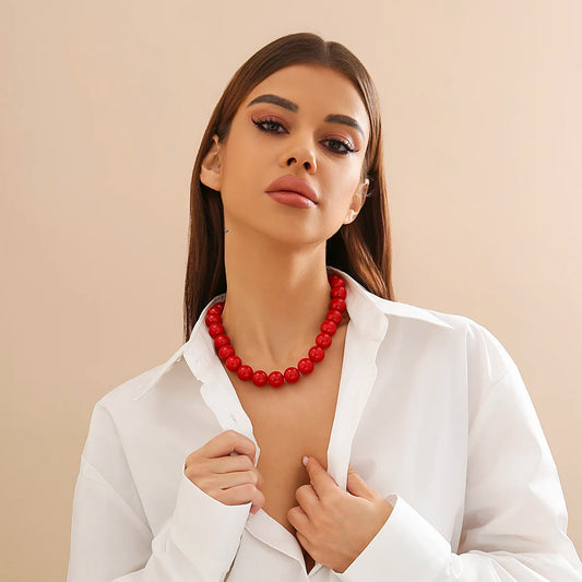 Gothic Simple Acrylic Red\Black Big Ball Bead Chain Necklace Women'S Y2K Korean Clavicle Necklace Trendy Party Jewelry