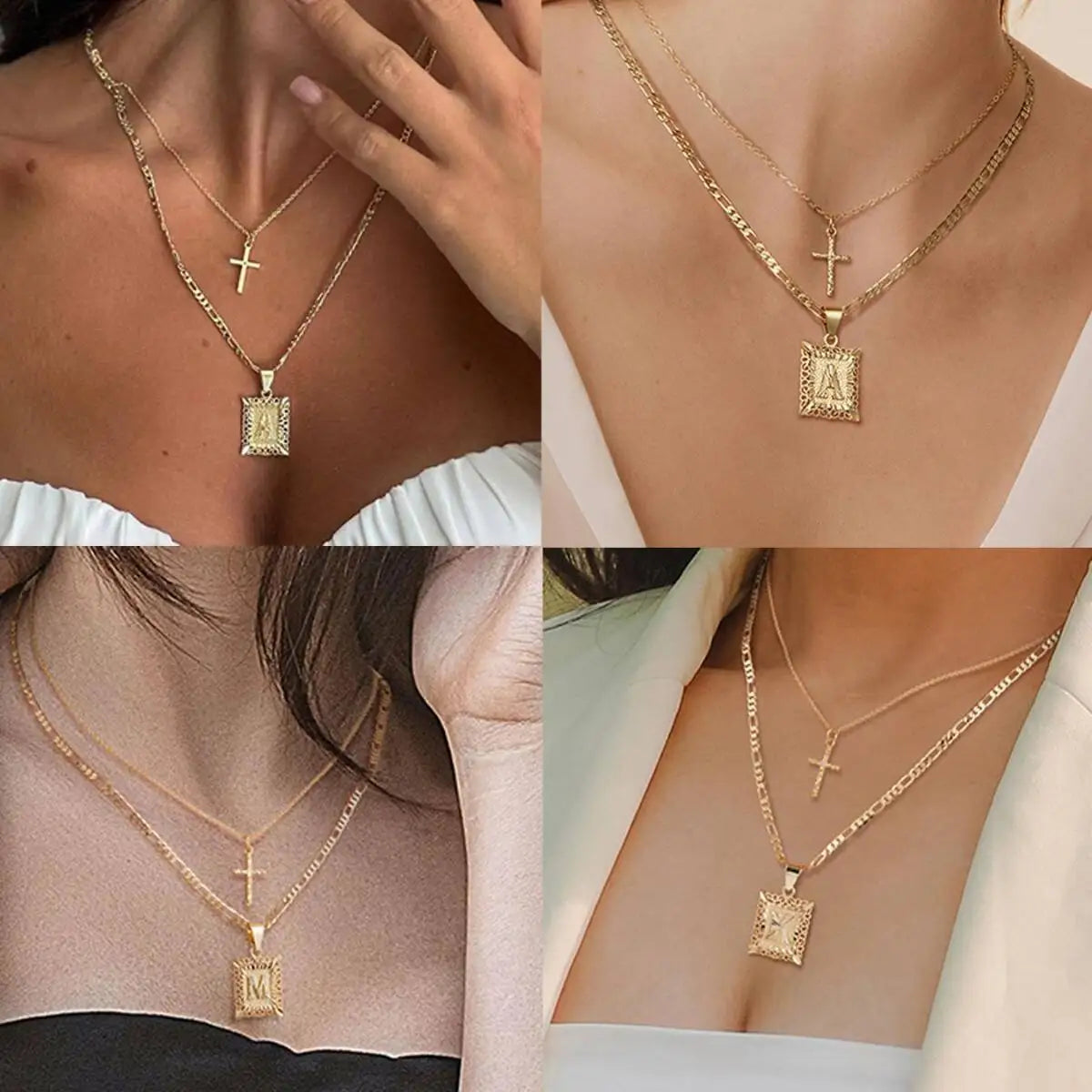Square Initial Pendant Necklace