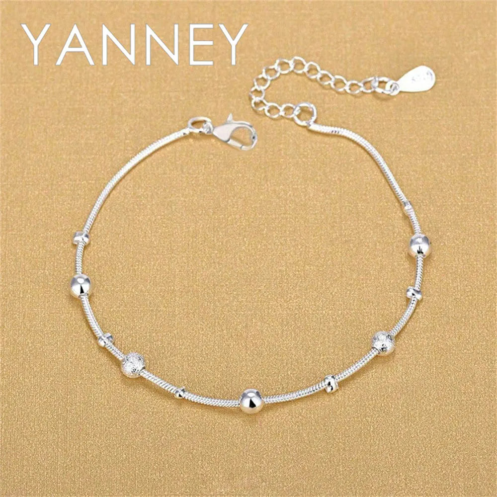 925 Sterling Silver 8 Inches Exquisite Shiny Beads Bracelet Charm Women Fashion Gift Jewelry Wedding Party Christmas Accessories