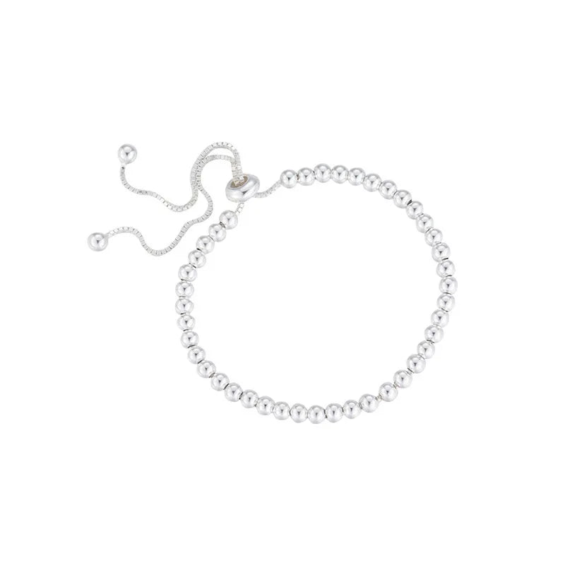 100% Solid 925 Sterling Silver Metal Bracelets for Women Men Beads Adjuatable Handmade Simple Bracelet Birthday Christmas Gift