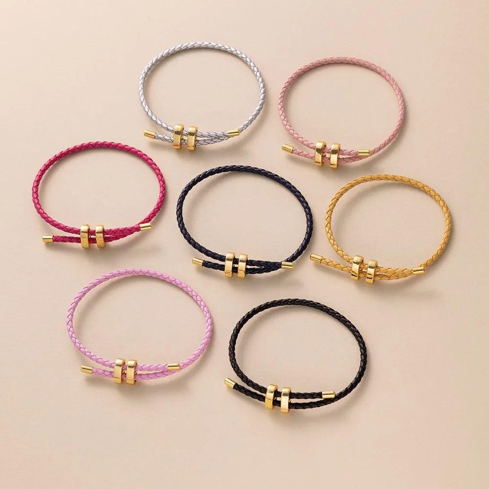 1Pcs Adjustable Braided Eight-Character Buckle Leather Bracelet for Couple Men Women Bangle Jewelry Making Accessories Wholesale