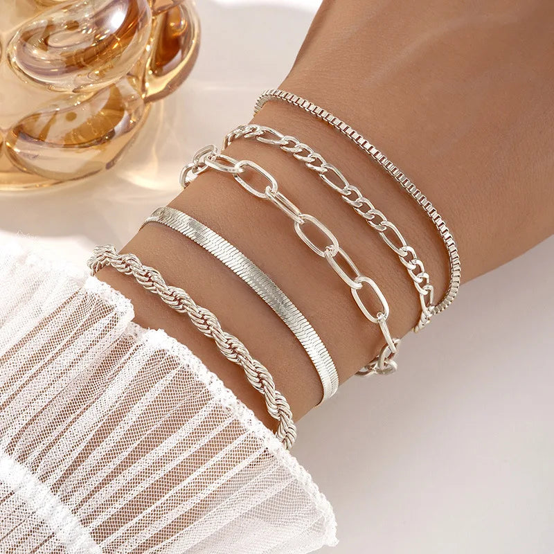 5 Bracelet Set Bohemian Minimalist Hand Decoration Metal Chain Women's Multi Layered Chain