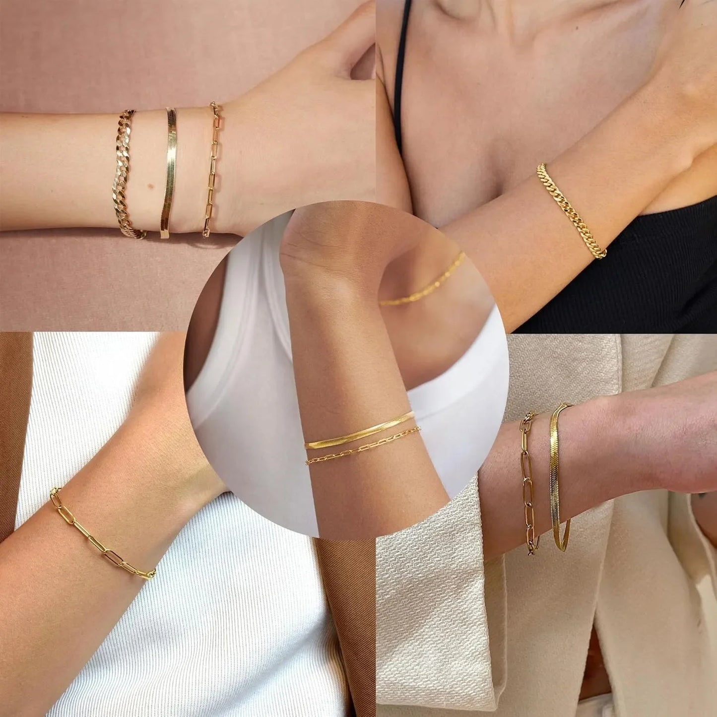 Gold Bracelets for Women Bracelets Set for Women Gold Bracelets Stack with Beaded, Cuban, Paperclip, Snake, Rope Gifts for Women