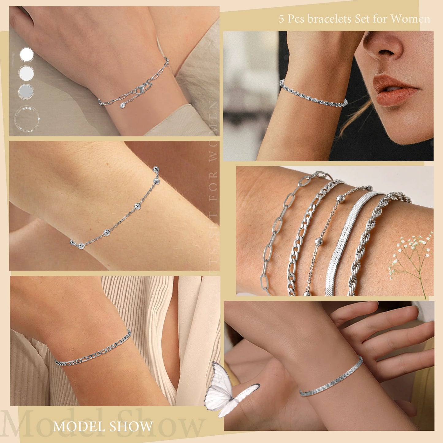 6Pcs/3Pcs Women Chain Bracelets Set, Rope Chain Cuban Chain Snake Links Bracelets, New Gold Plated Minimalist Jewelry Set