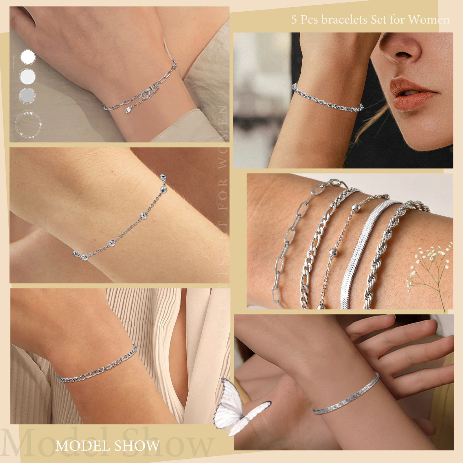 6Pcs/3Pcs Women Chain Bracelets Set, Rope Chain Cuban Chain Snake Links Bracelets, New Gold Plated Minimalist Jewelry Set