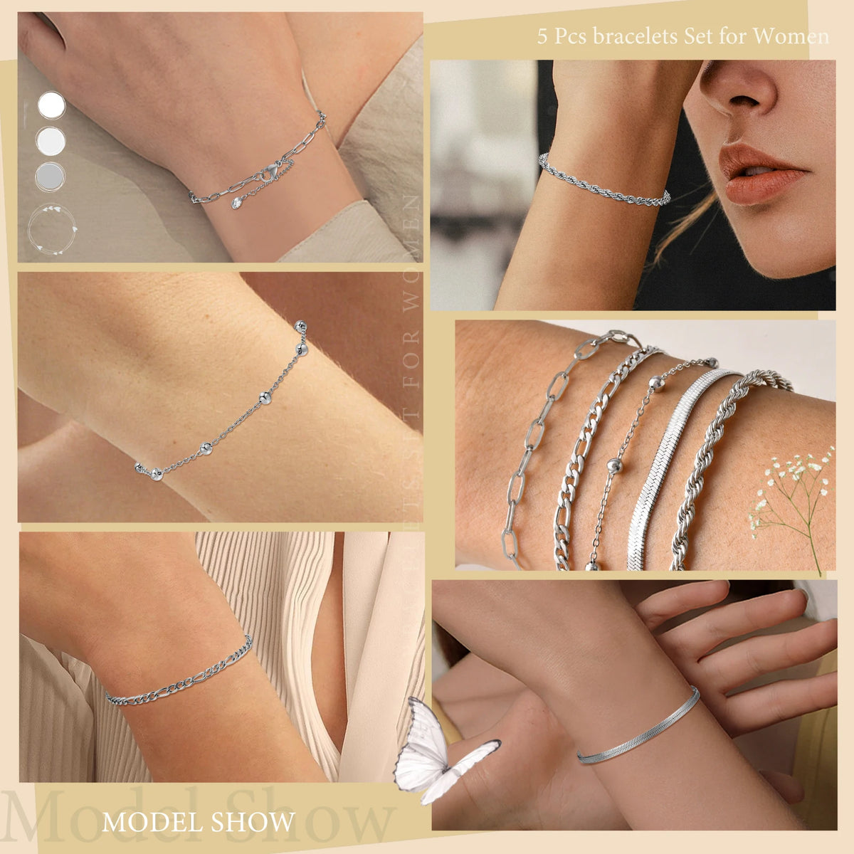6Pcs/3Pcs Women Chain Bracelets Set, Rope Chain Cuban Chain Snake Links Bracelets, New Gold Plated Minimalist Jewelry Set