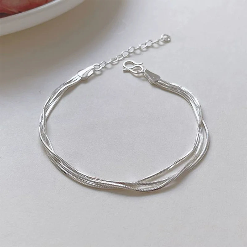 Fashion 925 Sterling Silver Bracelets for Women Simple Korean Multi Layer Coil Adjustable Bracelets Party Wedding Jewelry Gifts