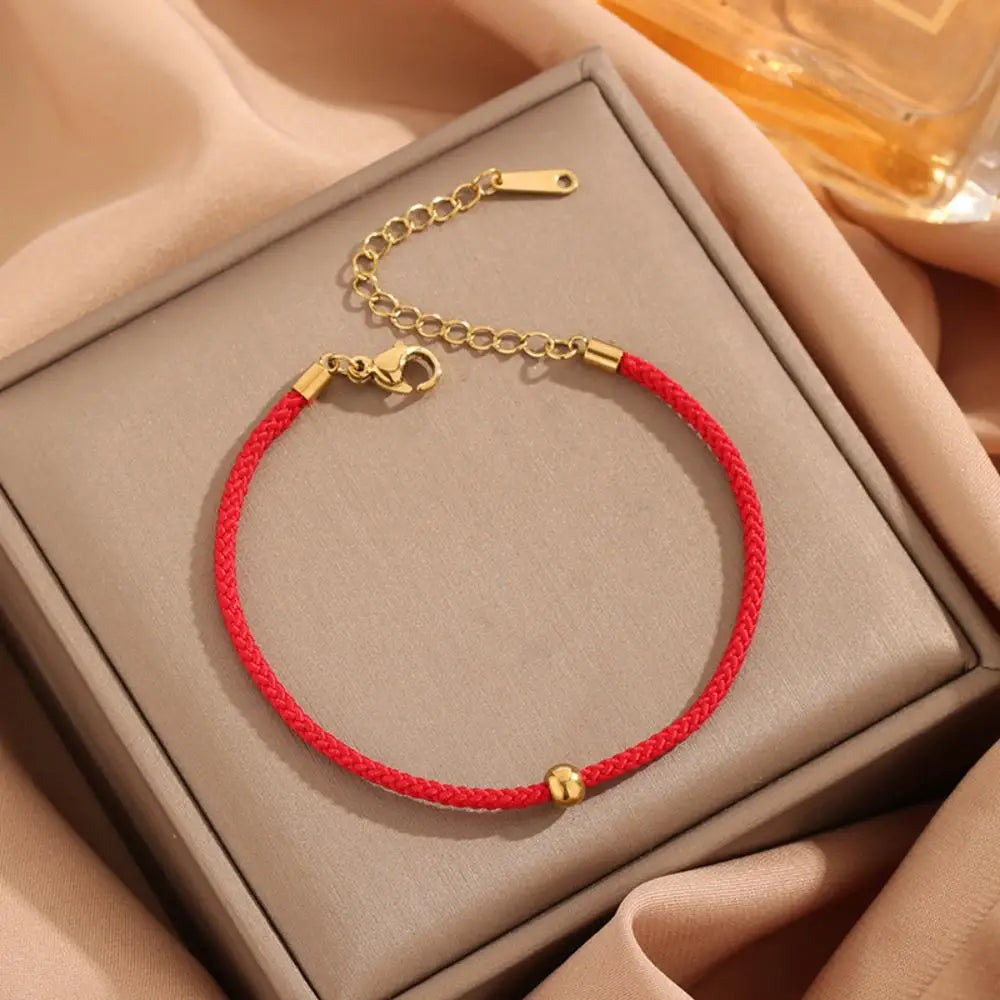Stainless Steel Blessing Red Rope Bracelet for Women Girls Gold Color Exquisite Chinese Style Wrist Chains Party Jewelry Gifts
