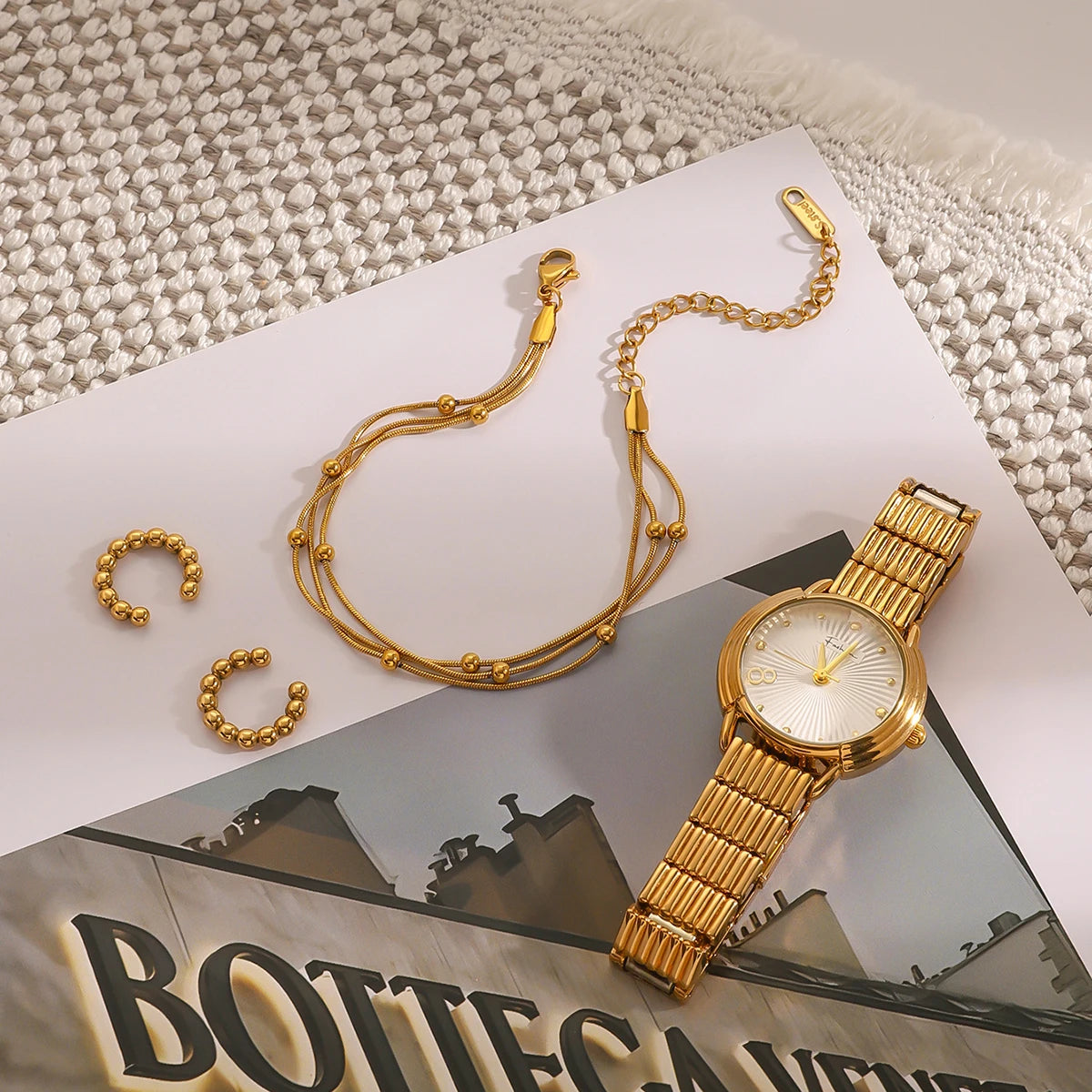 Exquisite 18K Gold Color Plating Stainless Steel Chain Bracelet Dainty Silver Bracelet Adjustable Bracelet Stackable Cha