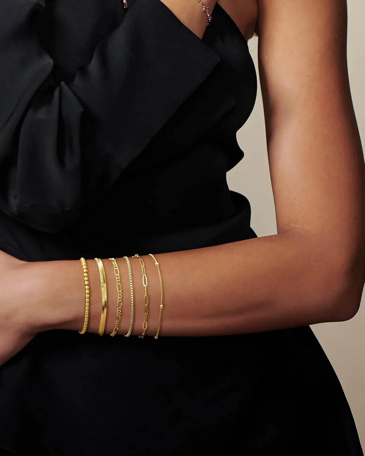 Gold Bracelets for Women Waterproof 14K Gold Plated Jewelry Set for Women Trendy Thindainty Stackable Cuban Link Paperclip Chain