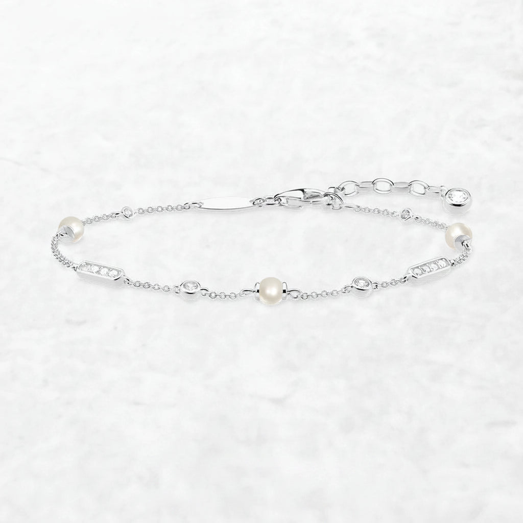 Bracelet Freshwater Pearl and White Stone 925 Sterling Silver Fine Jewelry Europe Women Classic Gift