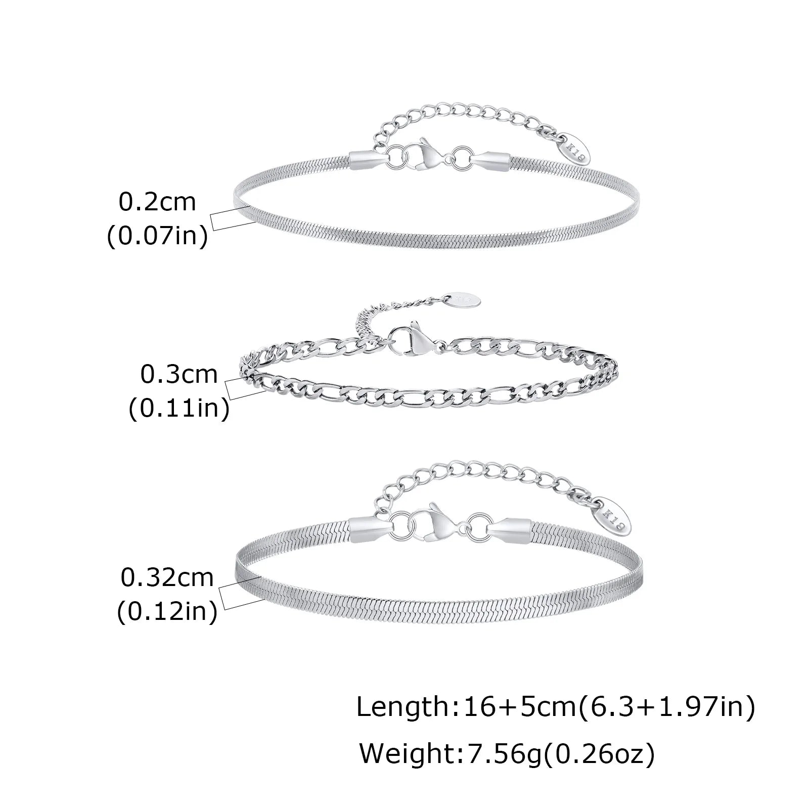 3Pcs/Set Minimalist Chain Bracelet for Men Boys,Stainless Steel Silver Color Chain Adjustable Wristband,Simple Jewelry Set Gift