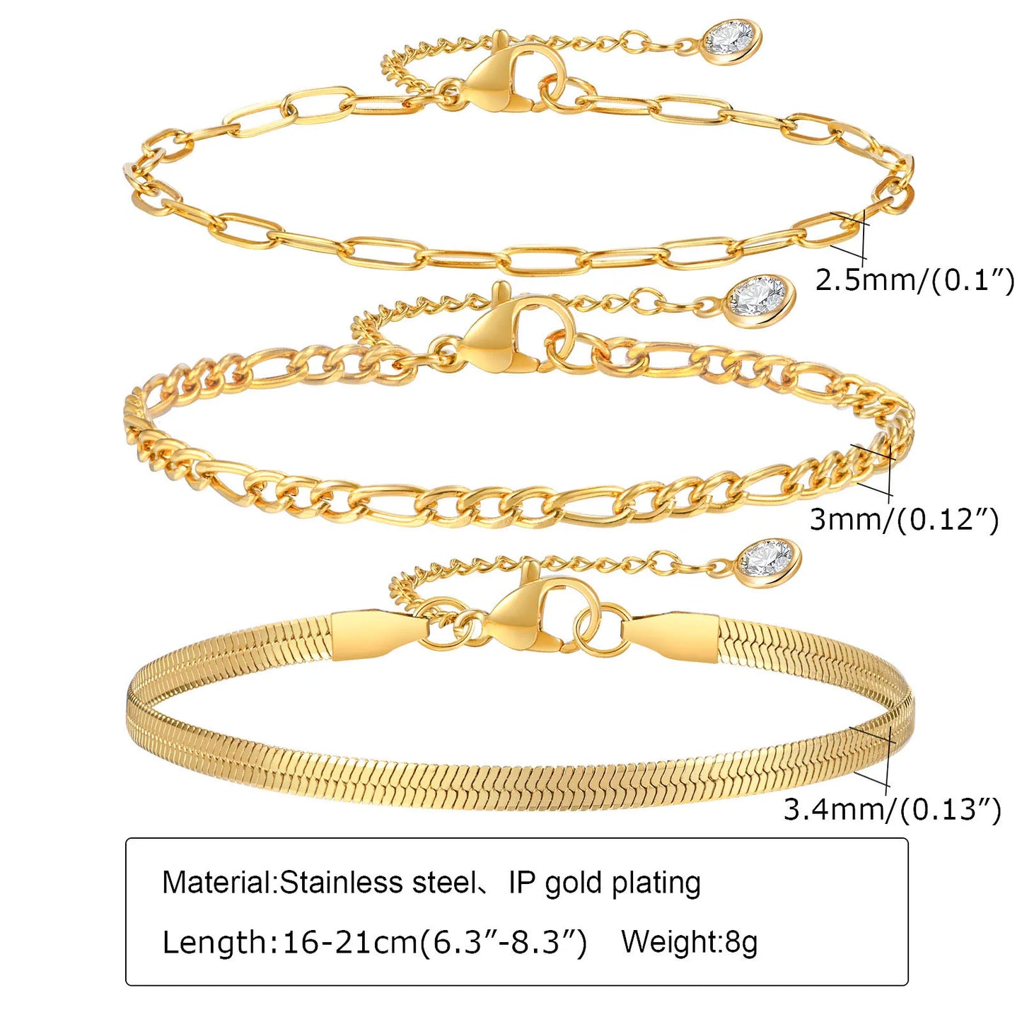 6Pcs/3Pcs Women Chain Bracelets Set, Rope Chain Cuban Chain Snake Links Bracelets, New Gold Plated Minimalist Jewelry Set