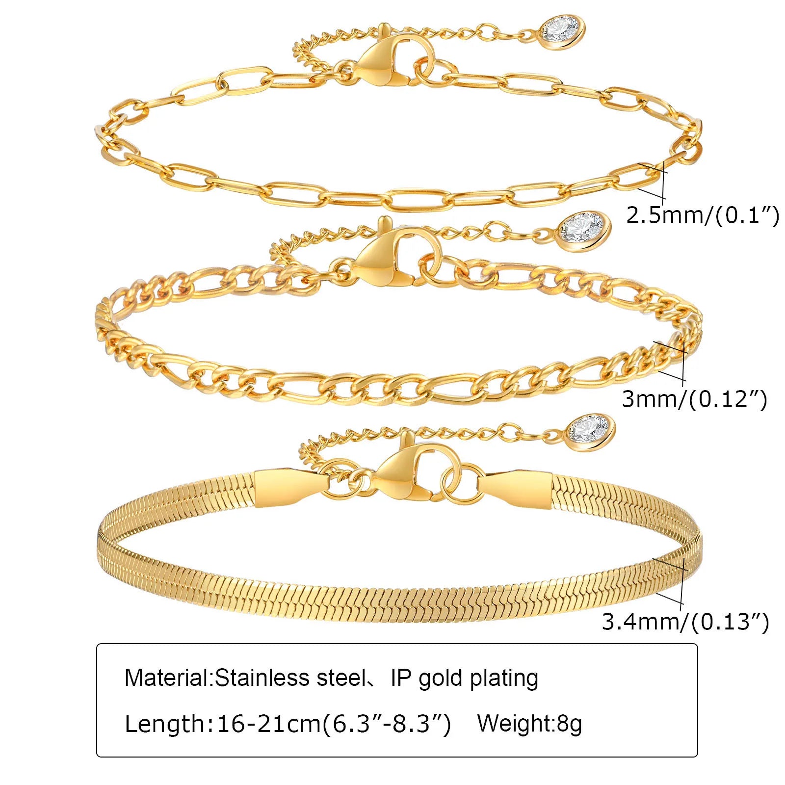 6Pcs/3Pcs Women Chain Bracelets Set, Rope Chain Cuban Chain Snake Links Bracelets, New Gold Plated Minimalist Jewelry Set