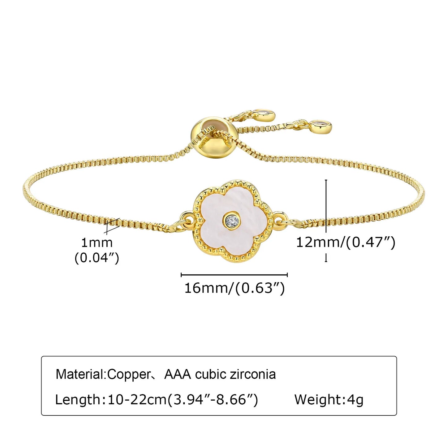 Stainless Steel Leaf Flower Bracelet Adjustable Woman Girl AAA Zirconia Inlay Christmas Gift