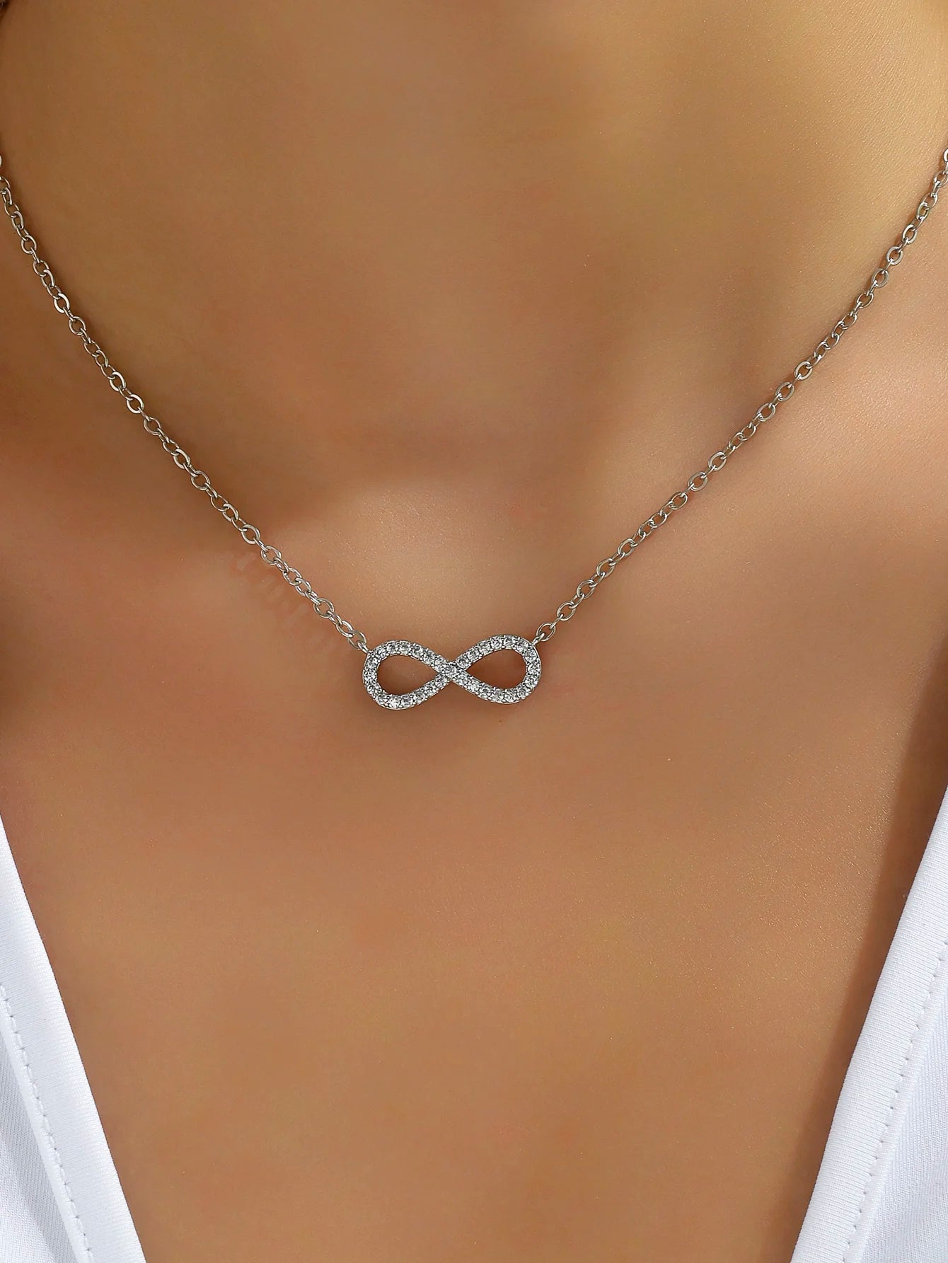 Fashion Simple Stainless Steel Infinity Pendant Necklace for Women Classic Lucky Zircon Love You Forever Jewelry Birthday Gift