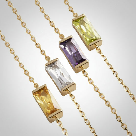 Vintage 12 Birthstone Waterproof Square Pendant Bracelet Gold Plated Stainless Steel Color Fashion Chain Link Jewelry