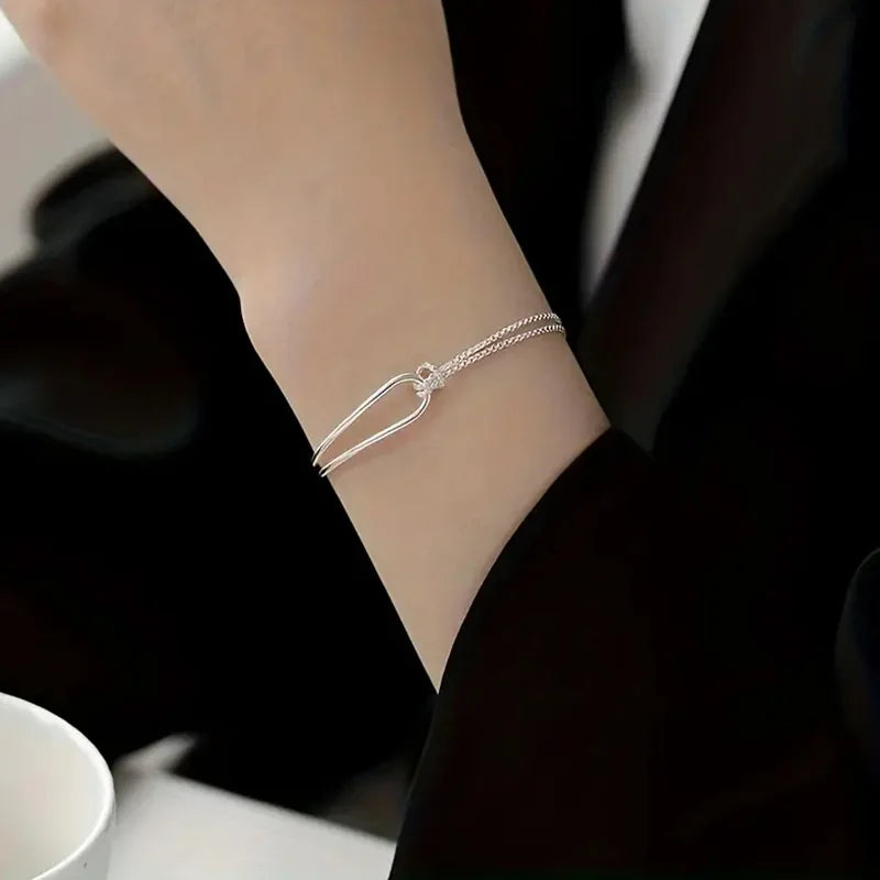 New S925 Silver Minimalist Geometric Collage Bracelet Women's Jewelry Exquisite and Elegant for Birthday and Christmas Gifts