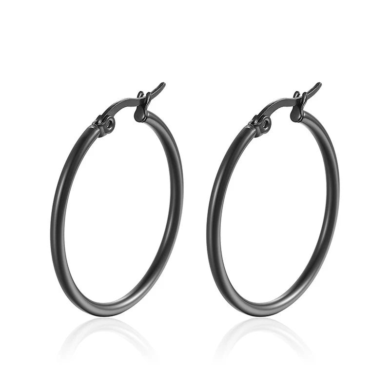 30-80Mm Big Simple Classic Hoop Earrings for Women Girls Circle Stainless Steel Earrings Gold Silver Color round Earings Gift