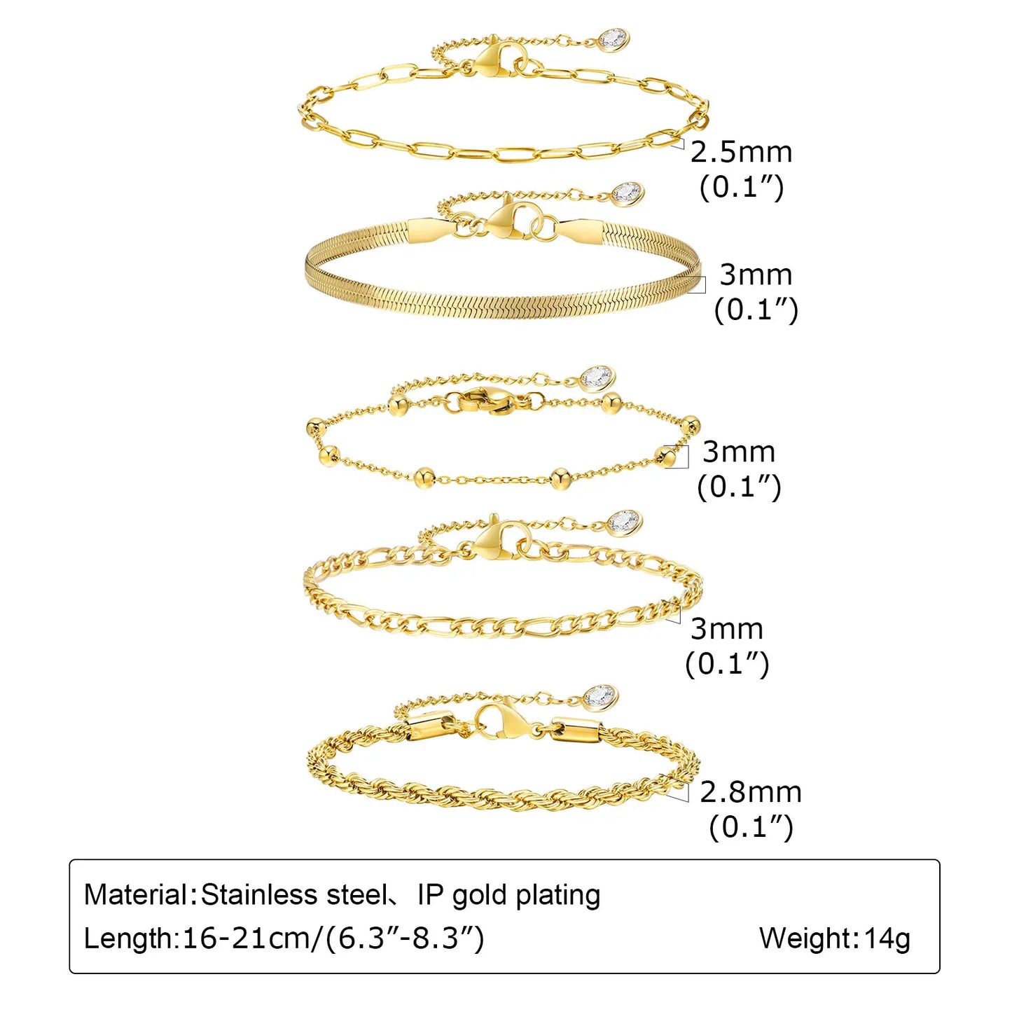 6Pcs/3Pcs Women Chain Bracelets Set, Rope Chain Cuban Chain Snake Links Bracelets, New Gold Plated Minimalist Jewelry Set