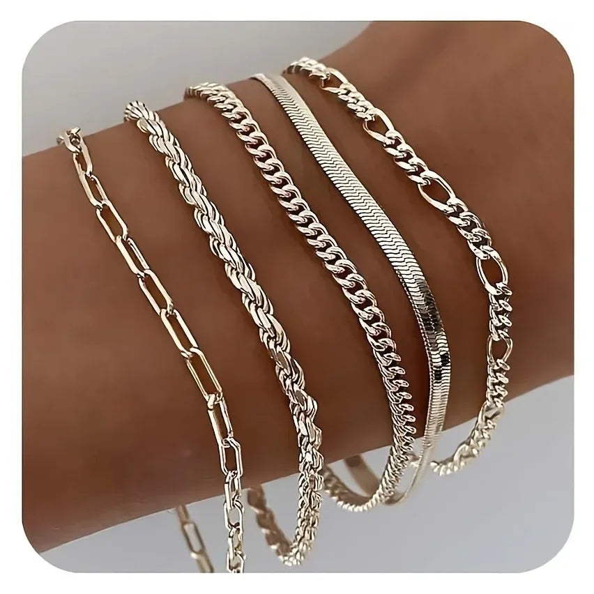 Vintage Punk Style Women'S Bracelet Set Silver 925 Bracelet Plated Gold Bracelet Cuban & Paper Clip Chains Fashion Accessories
