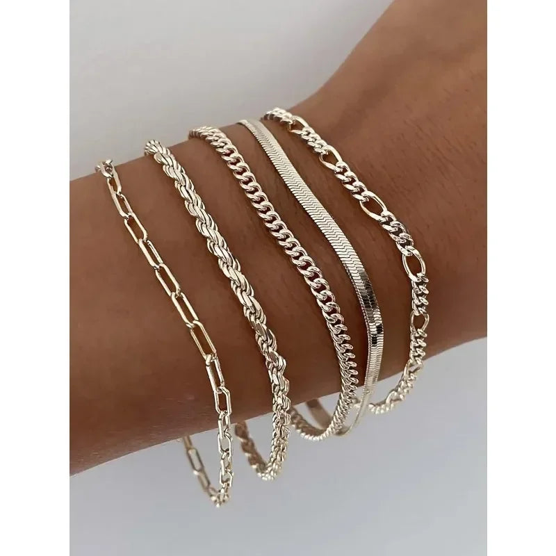 Vintage Punk Style Women'S Bracelet Set Silver 925 Bracelet Plated Gold Bracelet Cuban & Paper Clip Chains Fashion Accessories