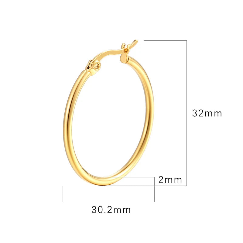 30-80Mm Big Simple Classic Hoop Earrings for Women Girls Circle Stainless Steel Earrings Gold Silver Color round Earings Gift