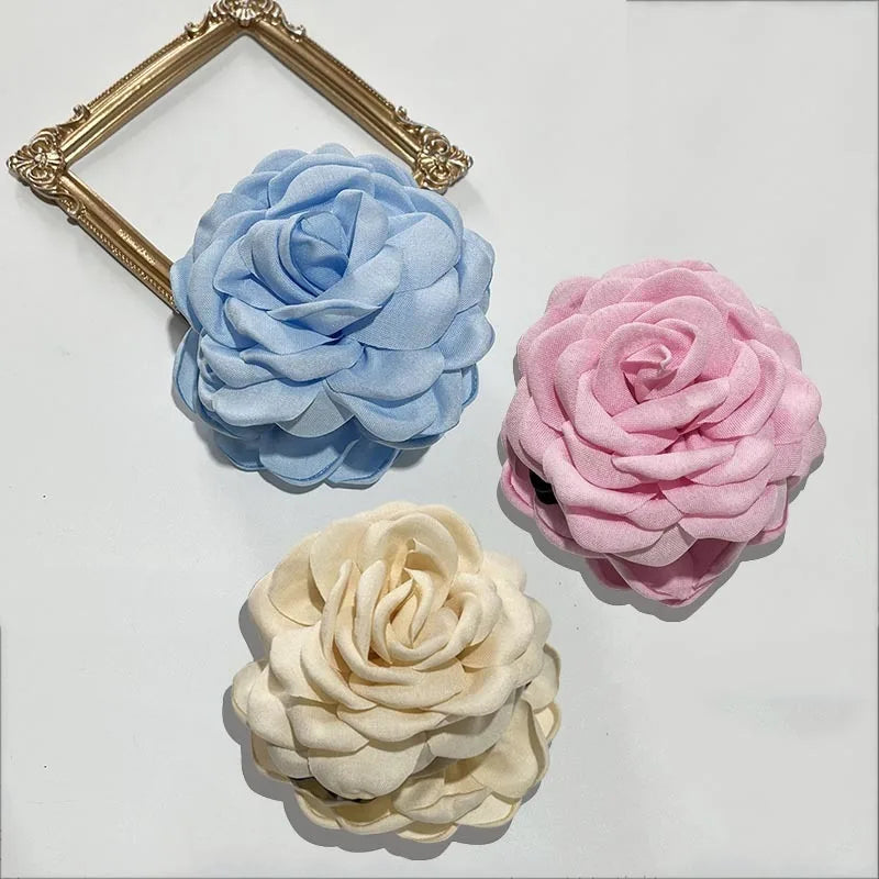 French Fabric Rose Flower Hair Claw Clips for Women Girls Hair Clip Barrette Hairpins Hair Clamps Headwear Hair Accessories Gift