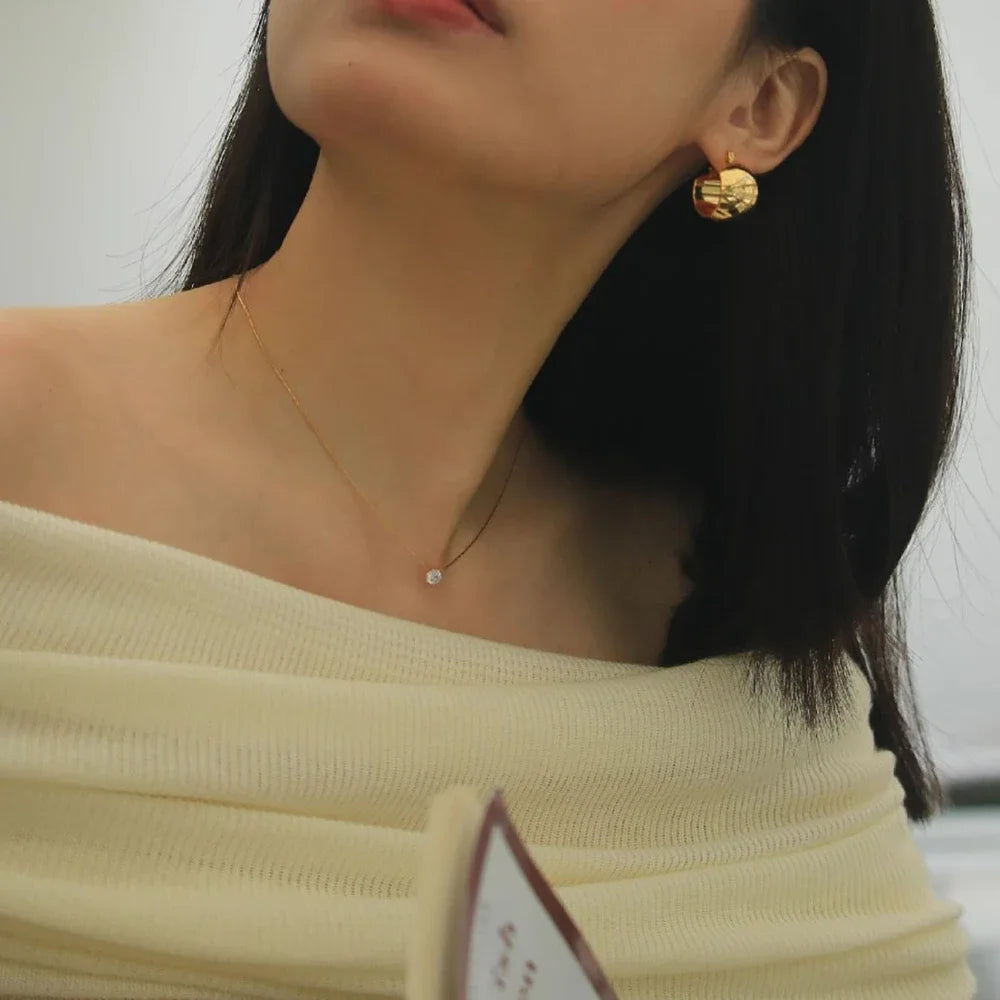 Stainless Steel Gold Plated Dainty Minimalist Zircon Charm anti Tarnish Chain round Clear Cz Stone Necklace for Women Jewelry