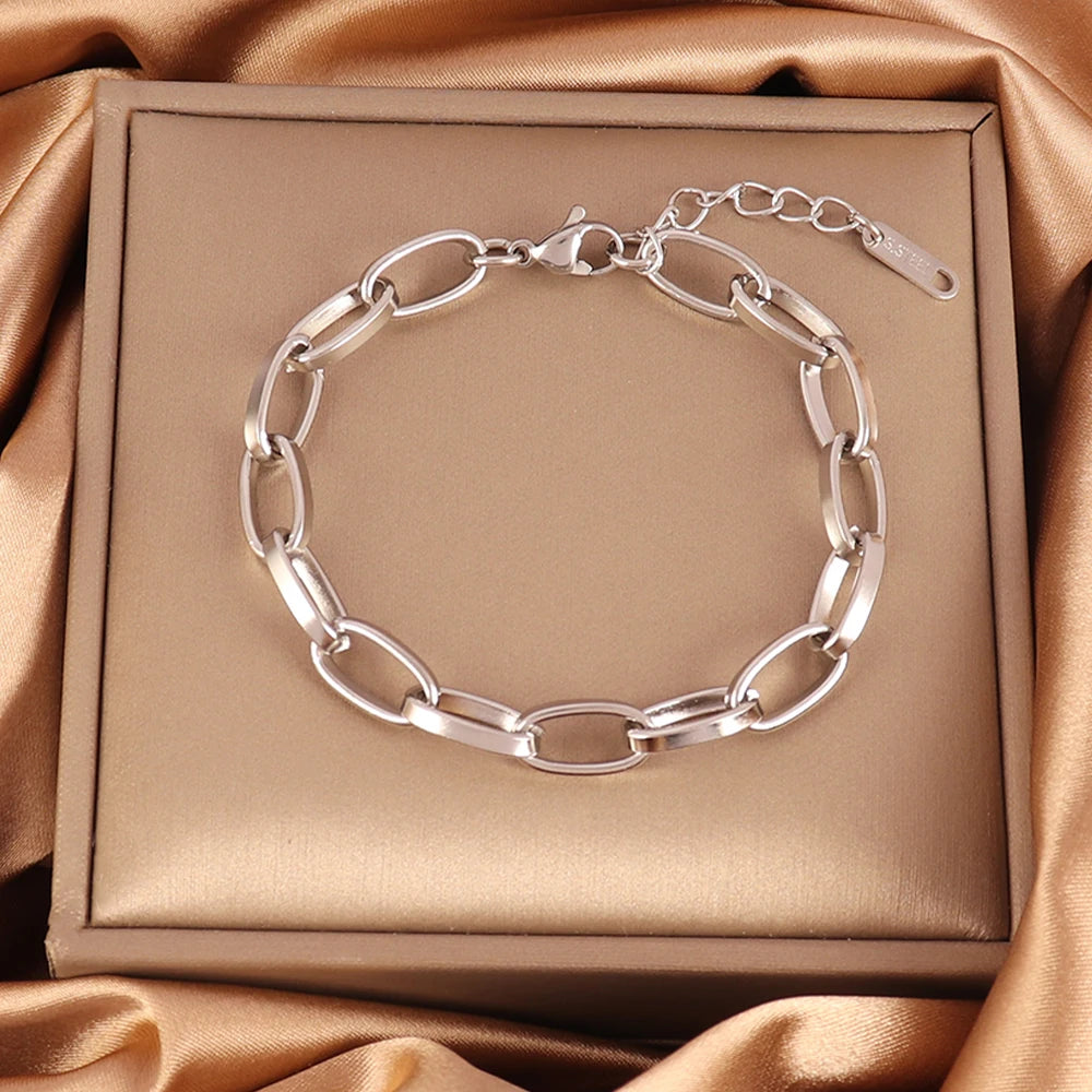 316L Stainless Steel Irregular Bracelet for Women Punk Simple Geometric Chain Bracelets Men Jewelry Gift