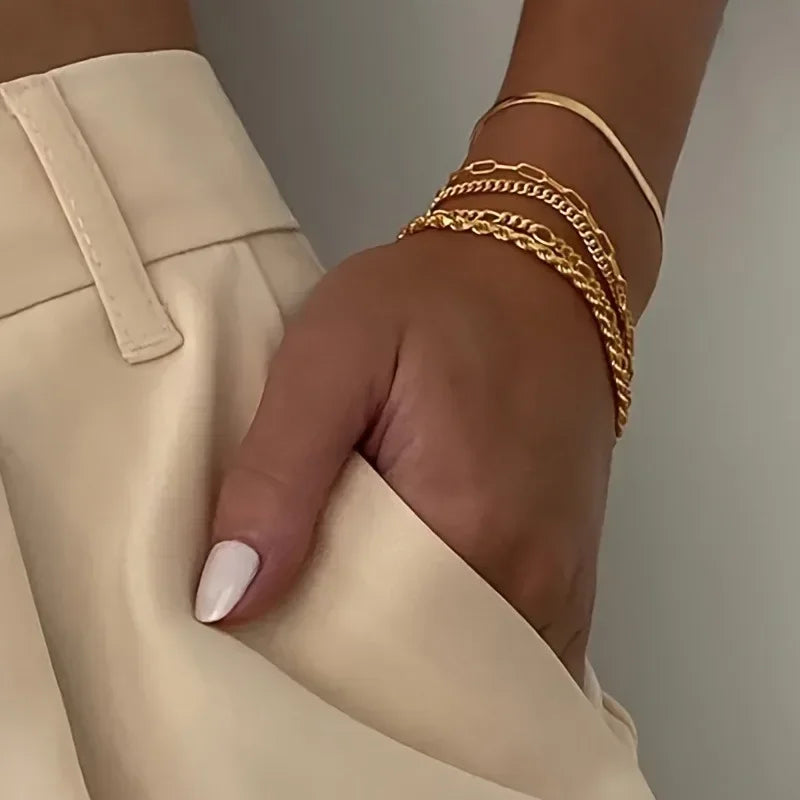 Vintage Punk Style Women'S Bracelet Set Silver 925 Bracelet Plated Gold Bracelet Cuban & Paper Clip Chains Fashion Accessories