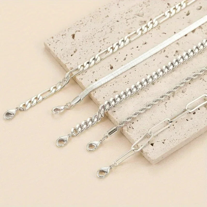 Vintage Punk Style Women'S Bracelet Set Silver 925 Bracelet Plated Gold Bracelet Cuban & Paper Clip Chains Fashion Accessories