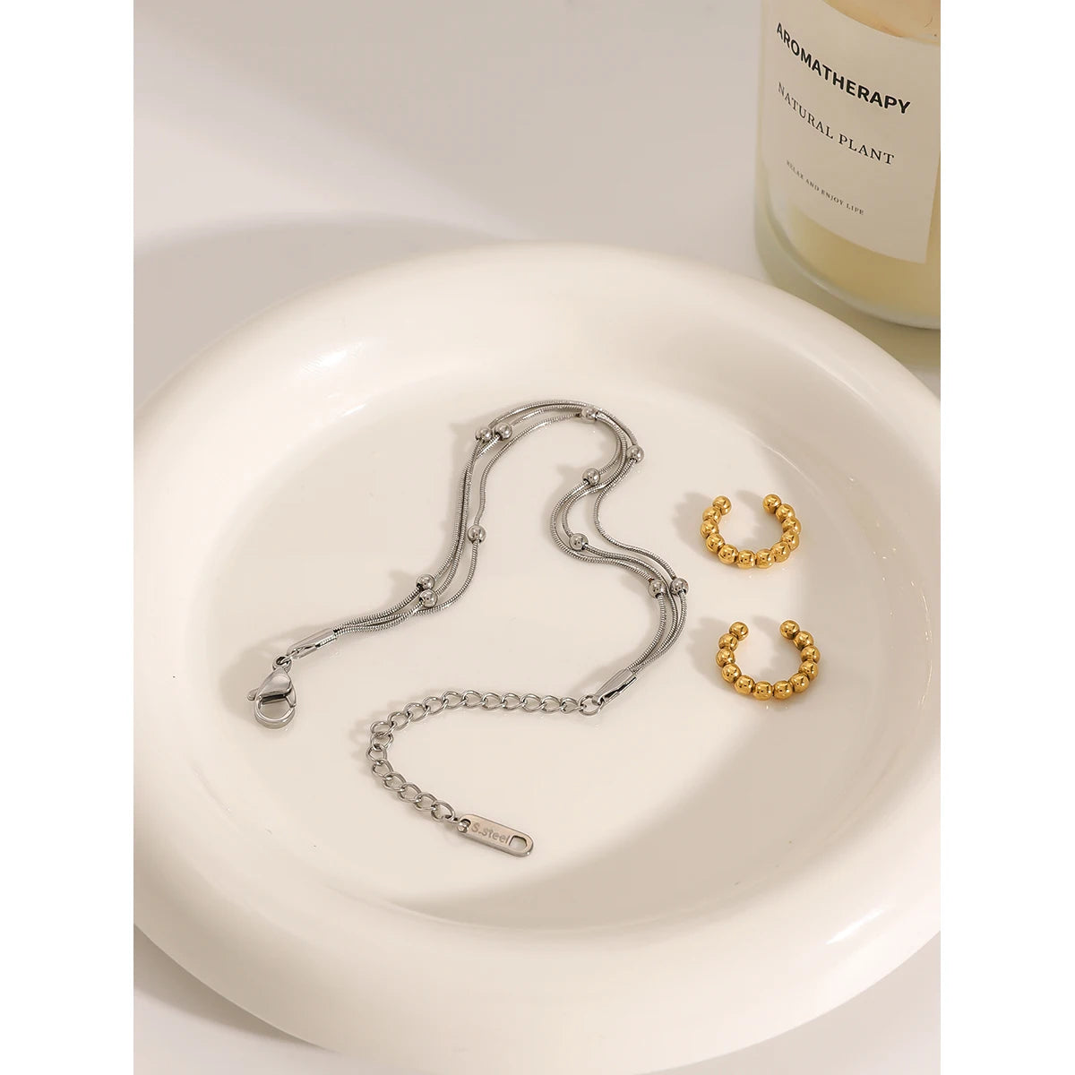 Exquisite 18K Gold Color Plating Stainless Steel Chain Bracelet Dainty Silver Bracelet Adjustable Bracelet Stackable Cha