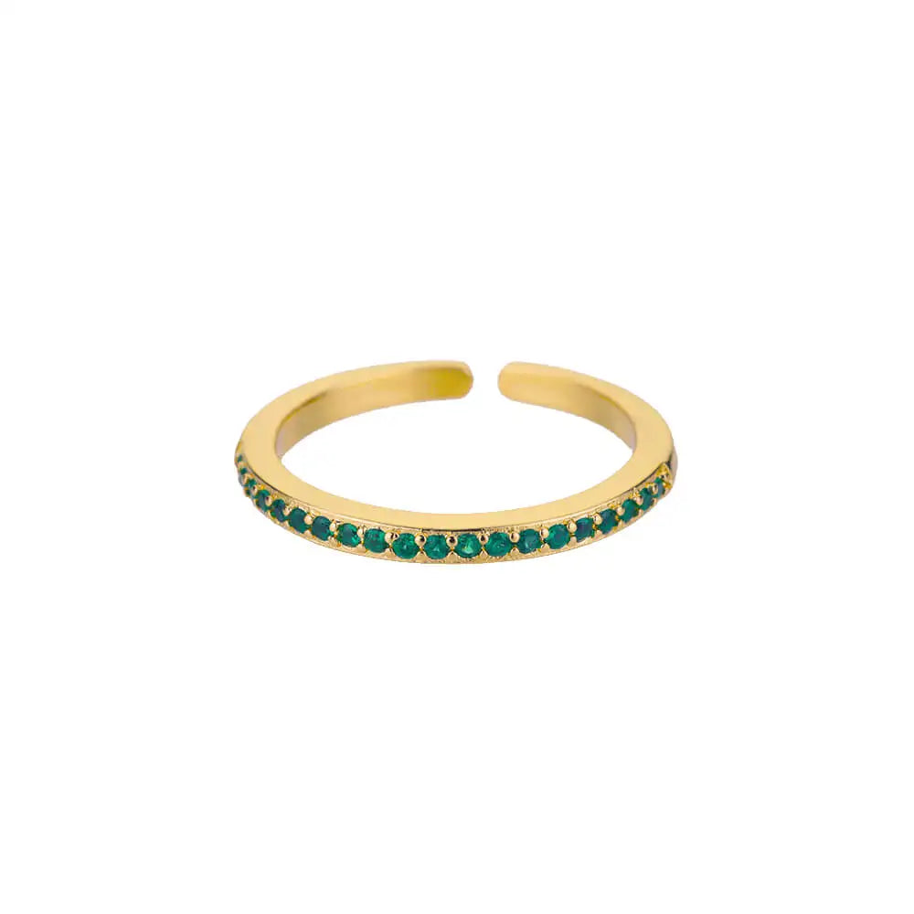 Mini Zircon Green Rings for Women Stainless Steel Gold Color Adjustable Finger Ring Engagement Wedding Christmas Jewelry Gift