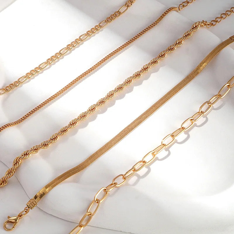 5 Bracelet Set Bohemian Minimalist Hand Decoration Metal Chain Women's Multi Layered Chain