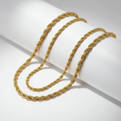 2.5MM 3MM 4MM 5MM 18K Real Gold Plated Stainless Steel Twist Rope Chain No Fade Necklace Jewelry for Men Women