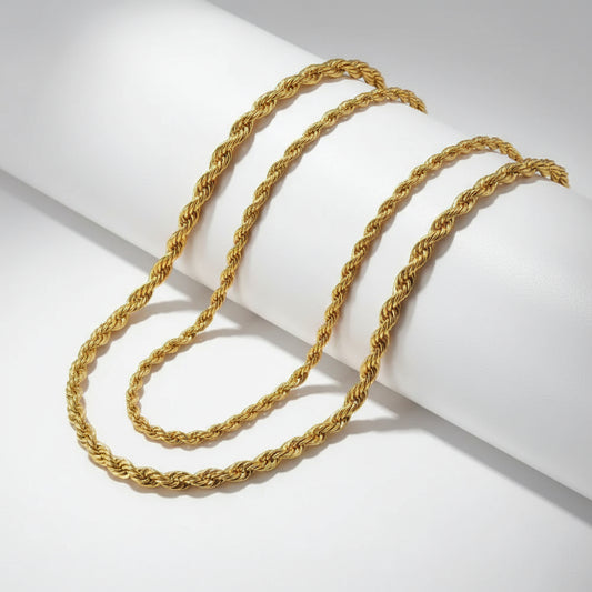 2.5MM 3MM 4MM 5MM 18K Real Gold Plated Stainless Steel Twist Rope Chain No Fade Necklace Jewelry for Men Women