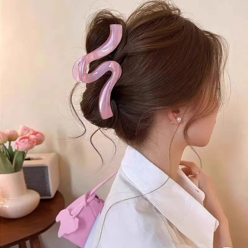 1Pc New High-End Pearl Wave Clip, Shark Clip, Large Hair Clip, Back of Head Hair Clip, Hair Accessory