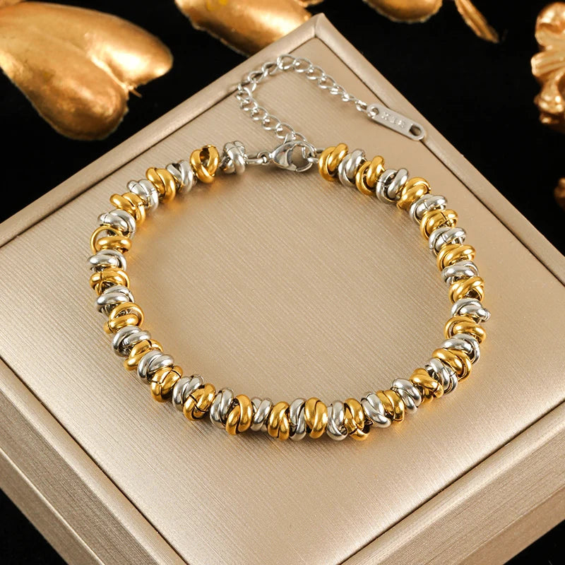 316L Stainless Steel Gold Color Bracelet Bangle Jewelry Charm Metal Texture 18 K Plated Heart Wrist Chain for Women