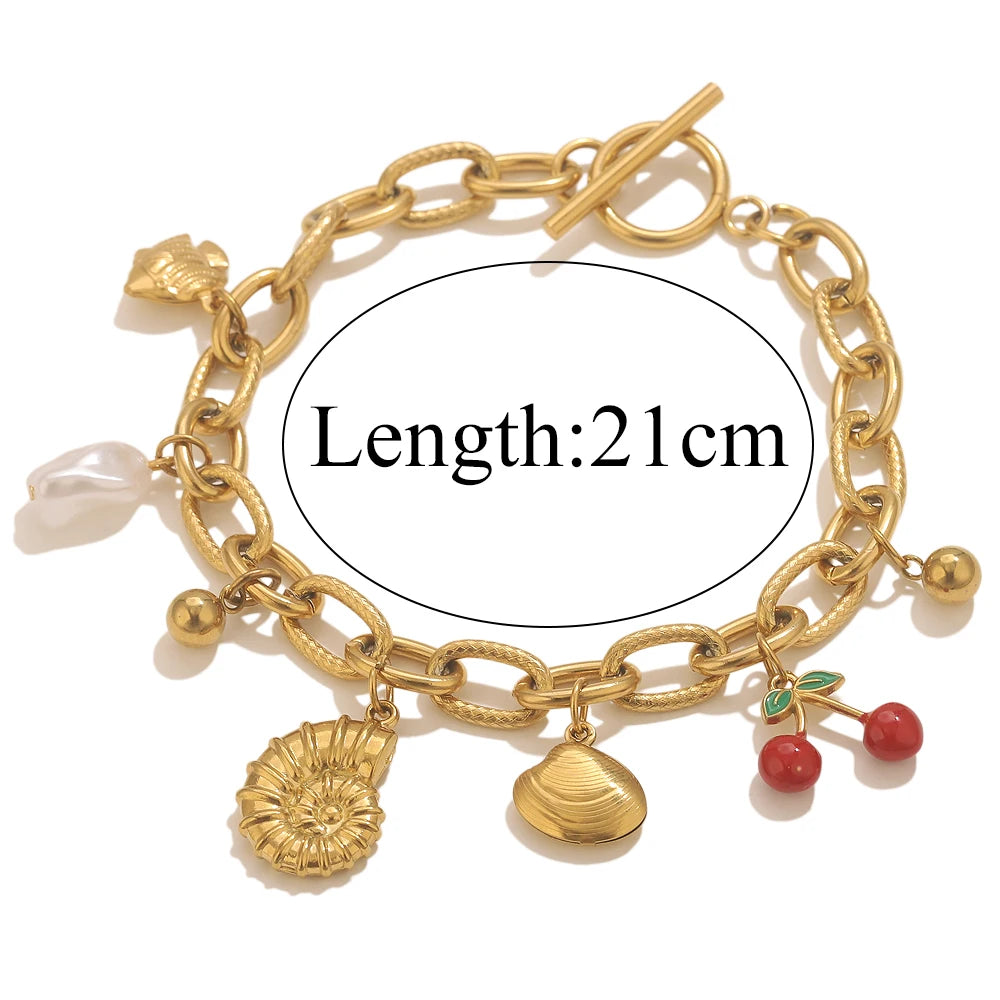 Stainless Steel Starfish Seashell Bracelet Gold-Plated Pendant Bracelets for Women Jewelry Waterprooftrendy Jewelry Gift