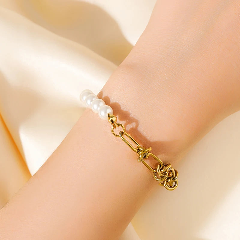 316L Stainless Steel Gold Color Bracelet Bangle Jewelry Charm Metal Texture 18 K Plated Heart Wrist Chain for Women