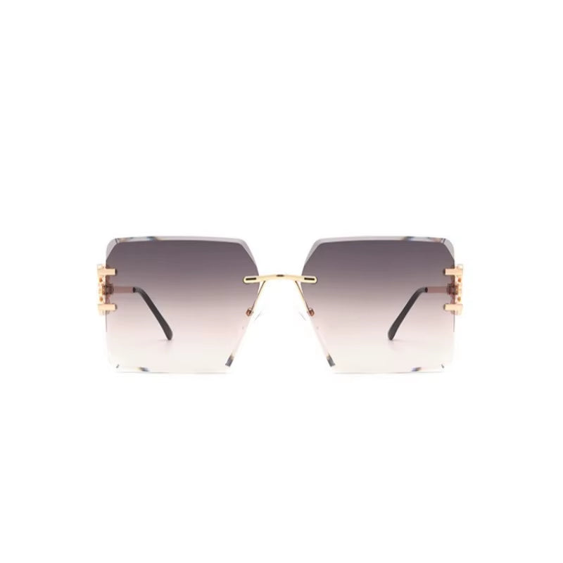 Square Rimless Metal Frame Sunglasses Oversized Retro Bow Gradient Lens Sun Glasses Vintage Fashion Shades UV400 Eyewear
