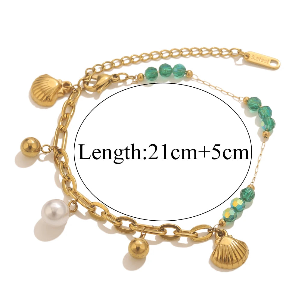 Stainless Steel Starfish Seashell Bracelet Gold-Plated Pendant Bracelets for Women Jewelry Waterprooftrendy Jewelry Gift