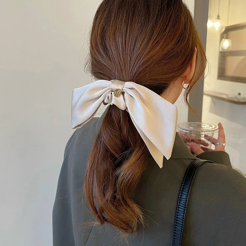 Fashion Advanced Sense Solid Color Bow Hair Band for Women Girls Sweet Versatile Ribbon Bow Hair Rope Hair Accessories Gifts