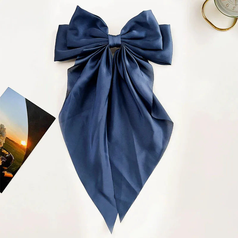1PC Women Solid Color Hairpins Minimalist Bowknot Retro Hair Clip for Girls Silk Hairband Elegant Hair Accessory